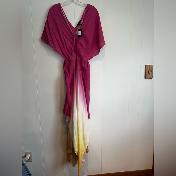 Maje 222Rachelly Ombre Dress Size Medium Tall | Handkerchief Hem Resort Vibe - Picture 5 of 8